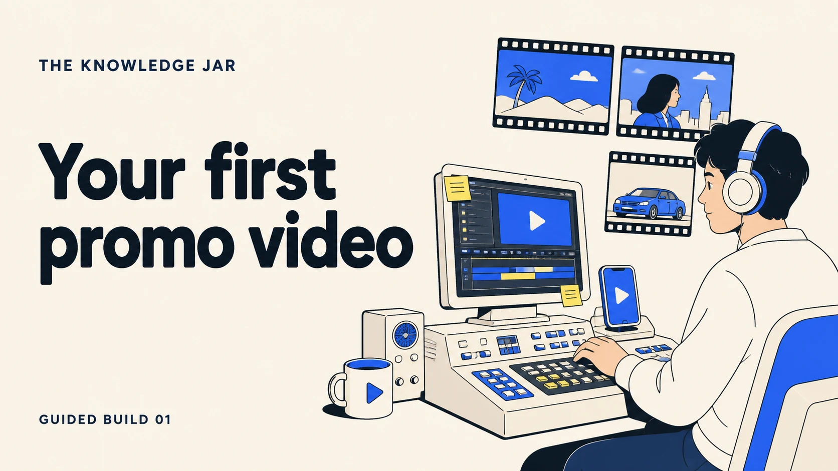 Your first promo video: illustrated retro-tech creator workspace
